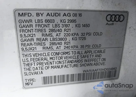 2017 Audi Q7 3.0T Premium z USA, uszkodzony, nr VIN WA1VAAF72HD024943